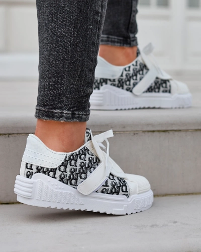 White Printed Sports Sneakers Harrett- Footwear