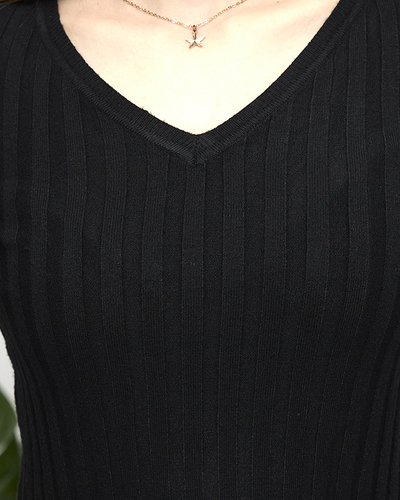 Pulover cu nervuri negre dama - Imbracaminte