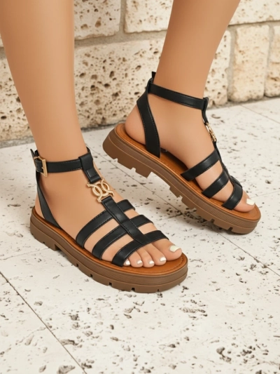 Royalfashion Sandale de damă tip romane Golden Livia