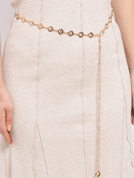 Aurelia Bella Donna – curea metalică de damă cu cristale, aurie 115 cm