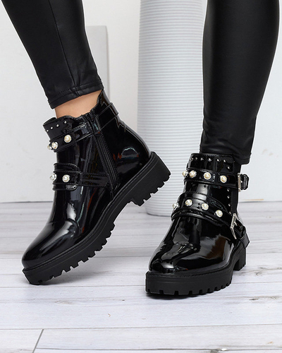 Cizme de dama lacuite negre cu perle Visos - Incaltaminte