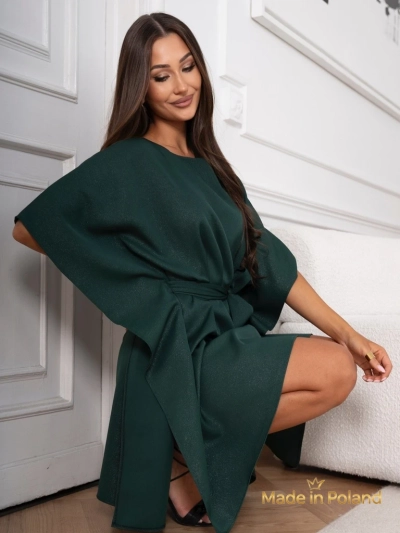 Rochie Serena Verde cu Curea și Mâneci Kimono - Eleganță și Confort