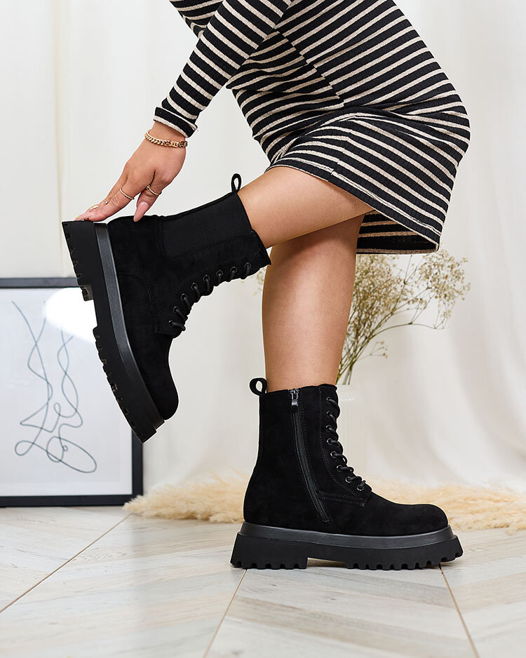 Royalfashion Cizme bagger de damă din piele de căprioară ecologică neagră Sizolda