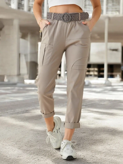 Pantaloni din viscose pentru femei Royalfashion cu curea