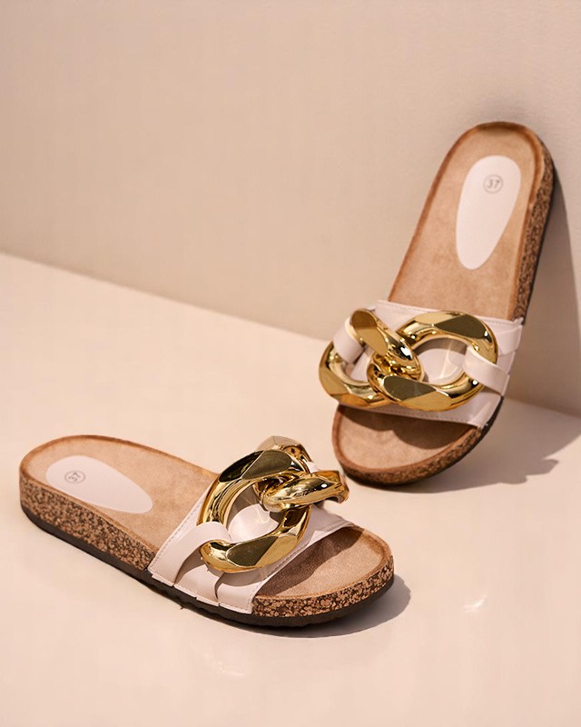 Papuci de damă bej cu decor Sofig-Footwear