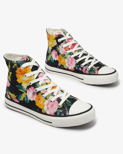 Royalfashion Adidași înalți de damă grafit imprimate cu flori colorate Fahenna