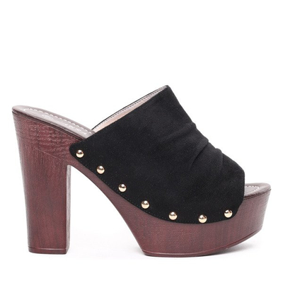 Czarne klapki na słupku Louise- Obuwie