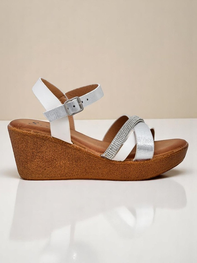 Sandale cu toc wedge Royalfashion pentru femei, cu pietre strass și sclipici Glittera