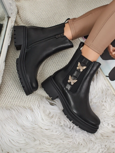 Botine de damă din piele ecologică cu fluturi Bravelle