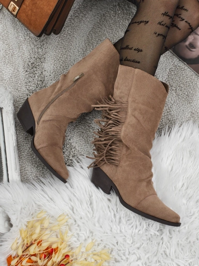 Botine cowboy de damă cu toc și franjuri Selva