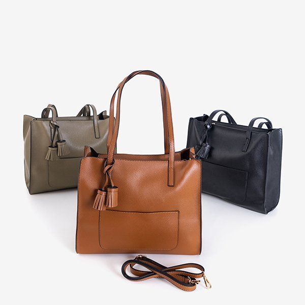 Geantă pentru femei cu franjuri kaki - Genți de mână