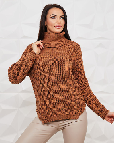 Royalfashion Pulover cu guler înalt pentru femei Camel