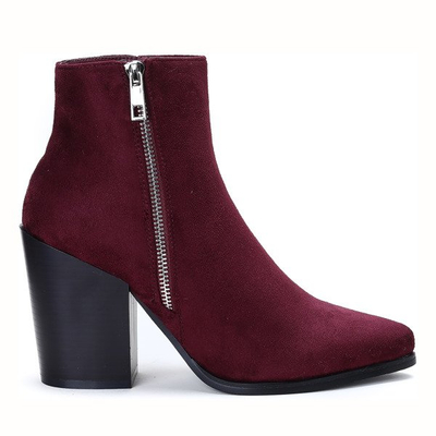 Bordowe botki na słupku Charlene - Obuwie