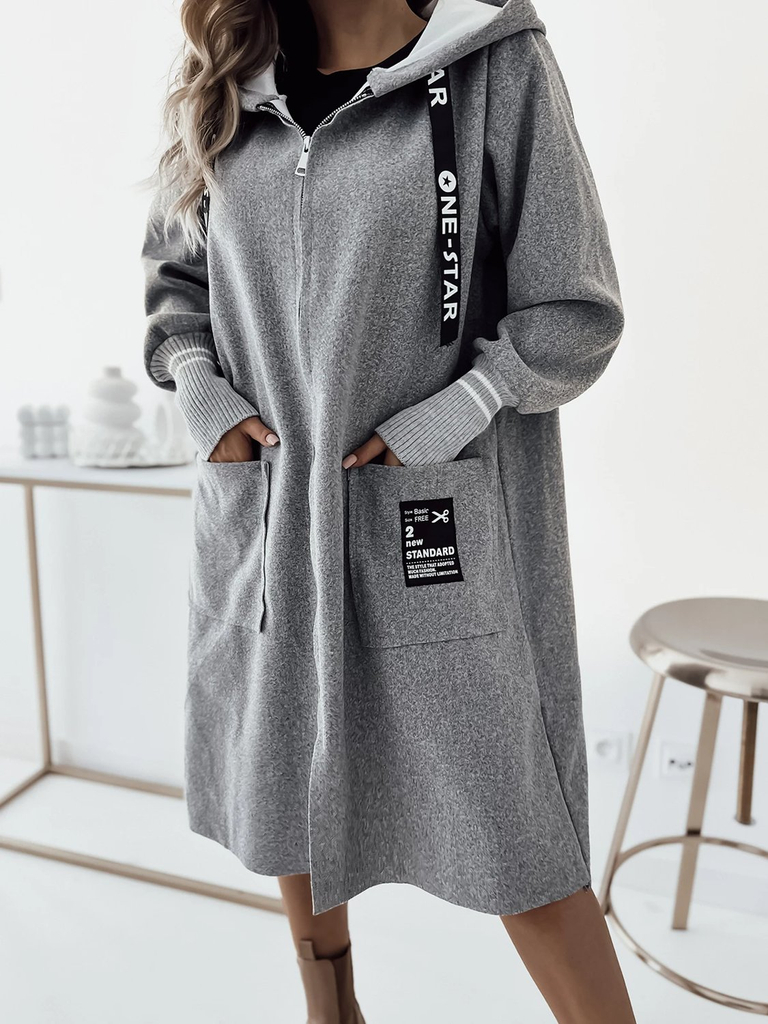 Royalfashion Jachetă de damă până la genunchi în gri