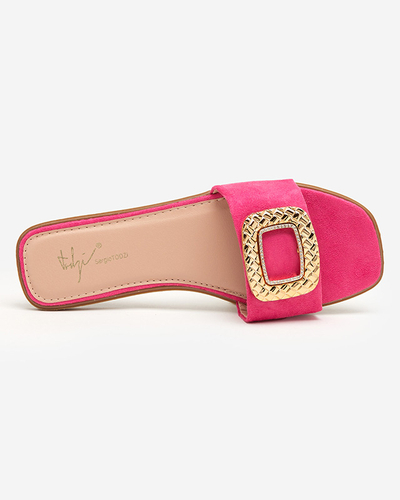 OUTLET Papuci dama fuchsia din piele intoarsa ecologica cu catarama aurie Lozi. Încălţăminte