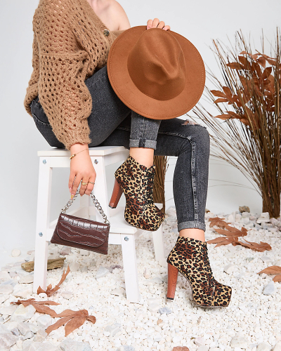 Royalfashion Cizme înalte stiletto bej pentru femei cu imprimeu leopard Seficone