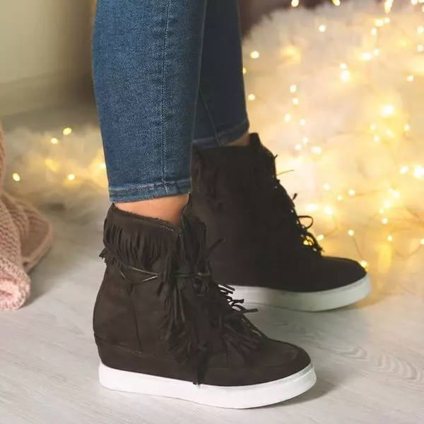 OUTLET Adidași verde închis cu franjuri pe o pană Kennedy de interior - Încălțăminte