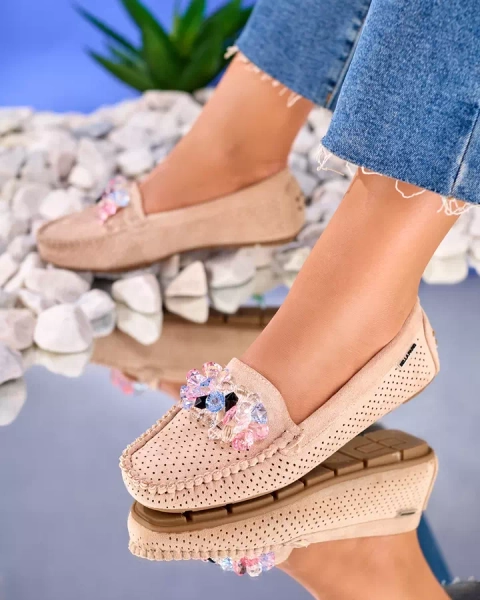 Royalfashion Mocasini pentru femei maro deschis maro deschis cu cristale decorative Cizzas