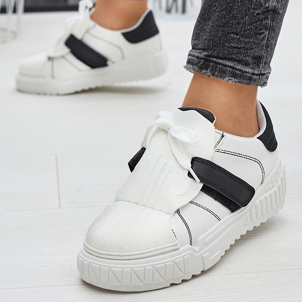 Pantofi sport de damă negri și albi cu inserții de cauciuc Inika - Încălțăminte