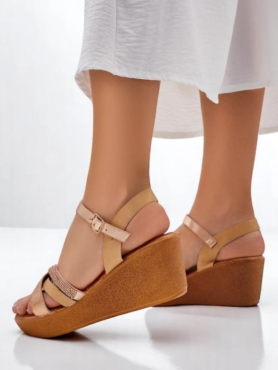 Sandale cu toc wedge pentru femei Royalfashion, cu strasuri și glitter Glittera