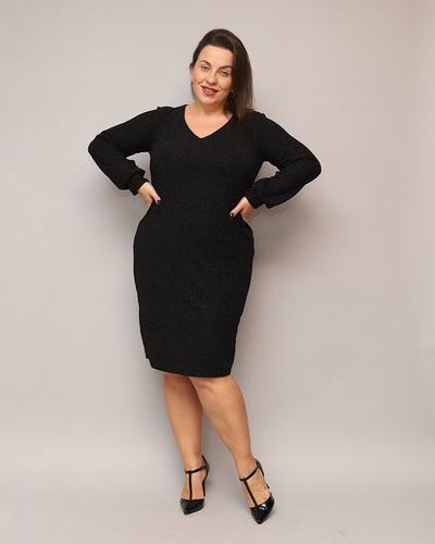 Royalfashion Rochie de damă strălucitoare înainte de genunchi în negru PLUS SIZE