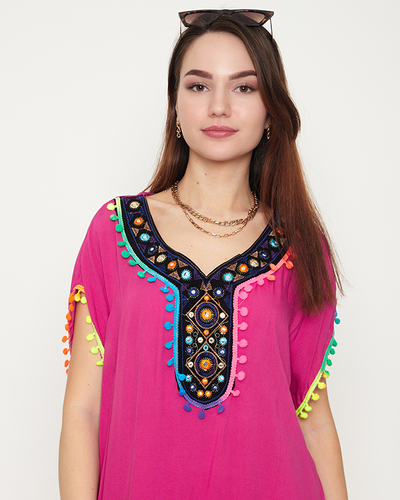 Tunica de plaja de vara pentru dama mov cu franjuri - Imbracaminte