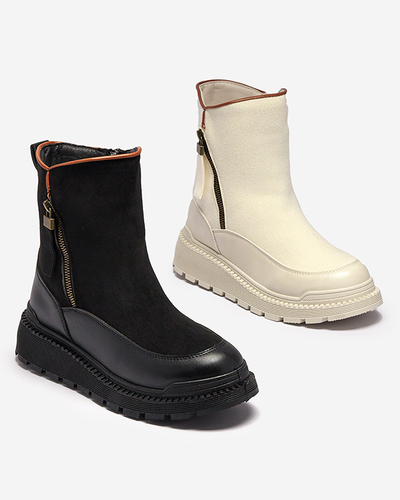Cizme cu toc plat de damă crem Mefina- Footwear