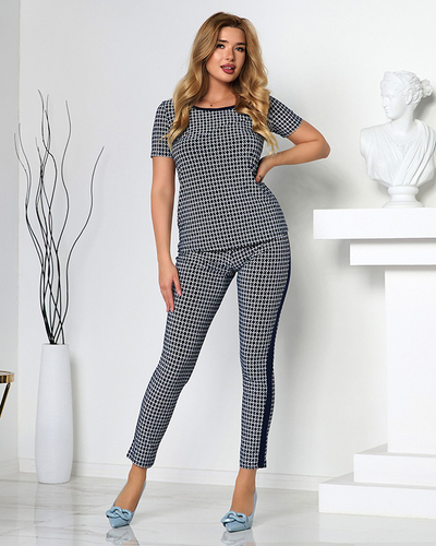 Set bluză și pantaloni de damă cu model bleumarin - Îmbrăcăminte