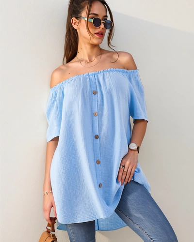 Bluză din bumbac Royalfashion pentru femei în stil spaniol cu butoane decorative