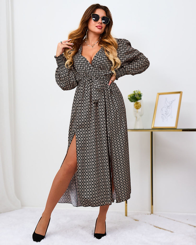 Royalfashion Rochie maxi pentru femei cu model bej și negru