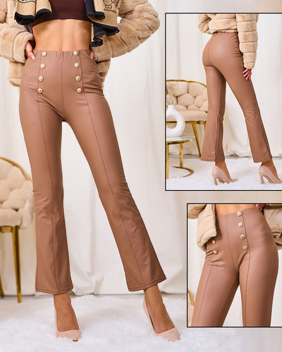 Royalfashion jambiere din piele ecologică pentru femei maro cu nasturi aurii