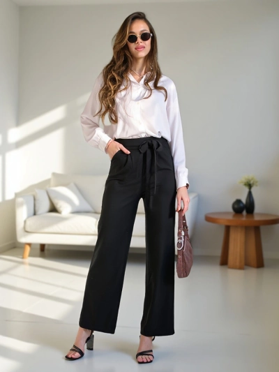 Pantaloni largi pentru femei Royalfashion cu brâu