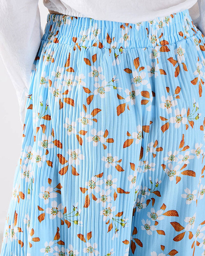 Pantaloni din țesătură florală albastră pentru femei - Îmbrăcăminte