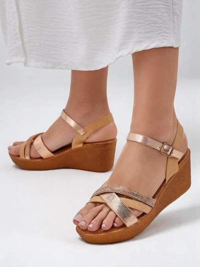 Sandale cu toc wedge pentru femei Royalfashion, cu strasuri și glitter Glittera