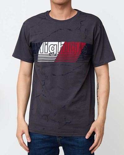 Tricou barbatesc gri inchis cu imprimeu - Imbracaminte