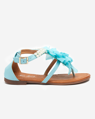 OUTLET Sandale de dama albastre cu perle si floare din stofa Amerile - Incaltaminte