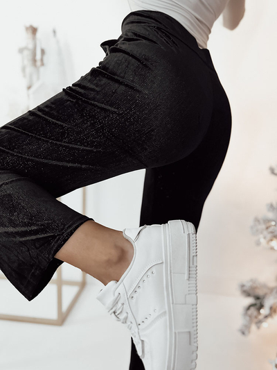 Royalfashion Pantaloni din țesătură de catifea maro închis pentru femei