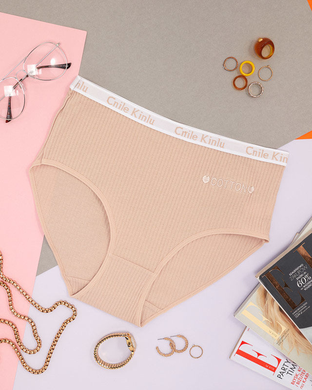 Chiloți de damă bej din bumbac cu dungi - Lenjerie intimă