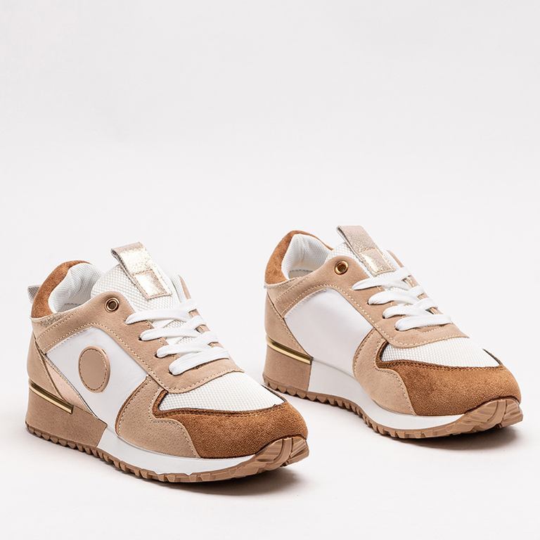 Pantofi sport de dama bej si maro cu sclipici Tenetika - Incaltaminte