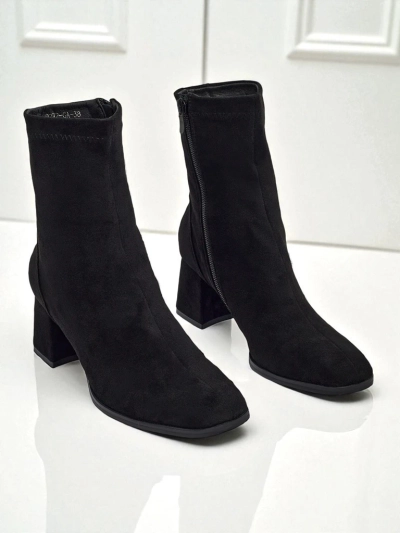 Botine de damă Evron din piele ecologică întoarsă cu toc gros