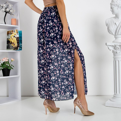 Fustă lungă albastru marin cu model floral - Îmbrăcăminte