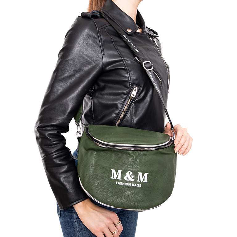 Geantă pentru rinichi de culoare verde închis cu inscripții - Accesorii