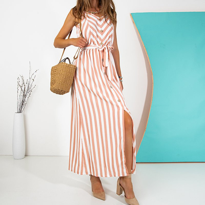 Rochie maxi pentru femei roz și alb - Îmbrăcăminte