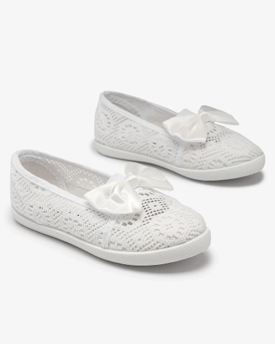 Adidași slip on albi pentru fete cu fundiță Sweet Time - Încălțăminte