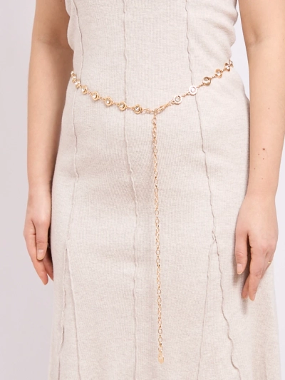 Aurelia Bella Donna – curea metalică de damă cu cristale, aurie 115 cm