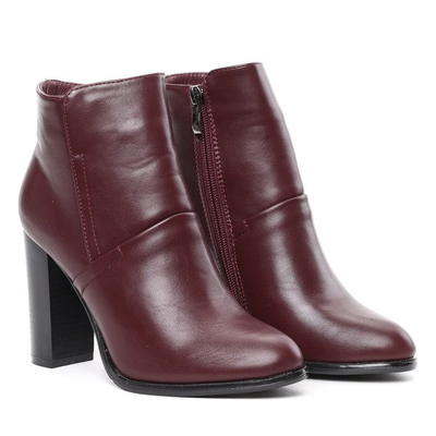 Bordowe botki na słupku Oliviera- Obuwie