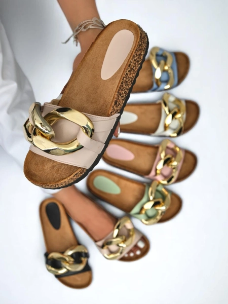 Coralia Royalfashion ecru women's platform slippers with chain