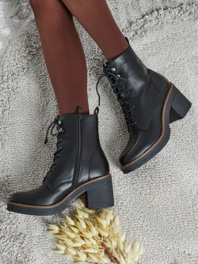 Botine de damă eco piele cu toc gros Zeltra
