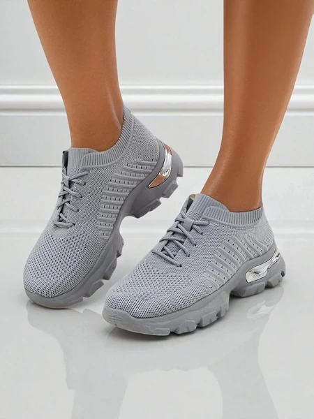 Women's Atenea Light Grey Fabric Sneakers on a 4.5 cm Flat Sole