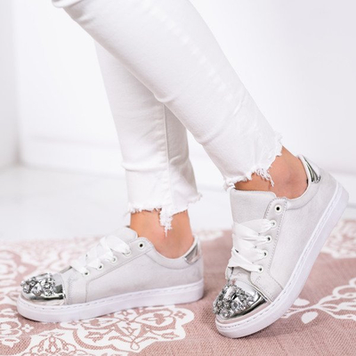 Jasnoszare tenisówki z cyrkoniami Emilyana - Obuwie